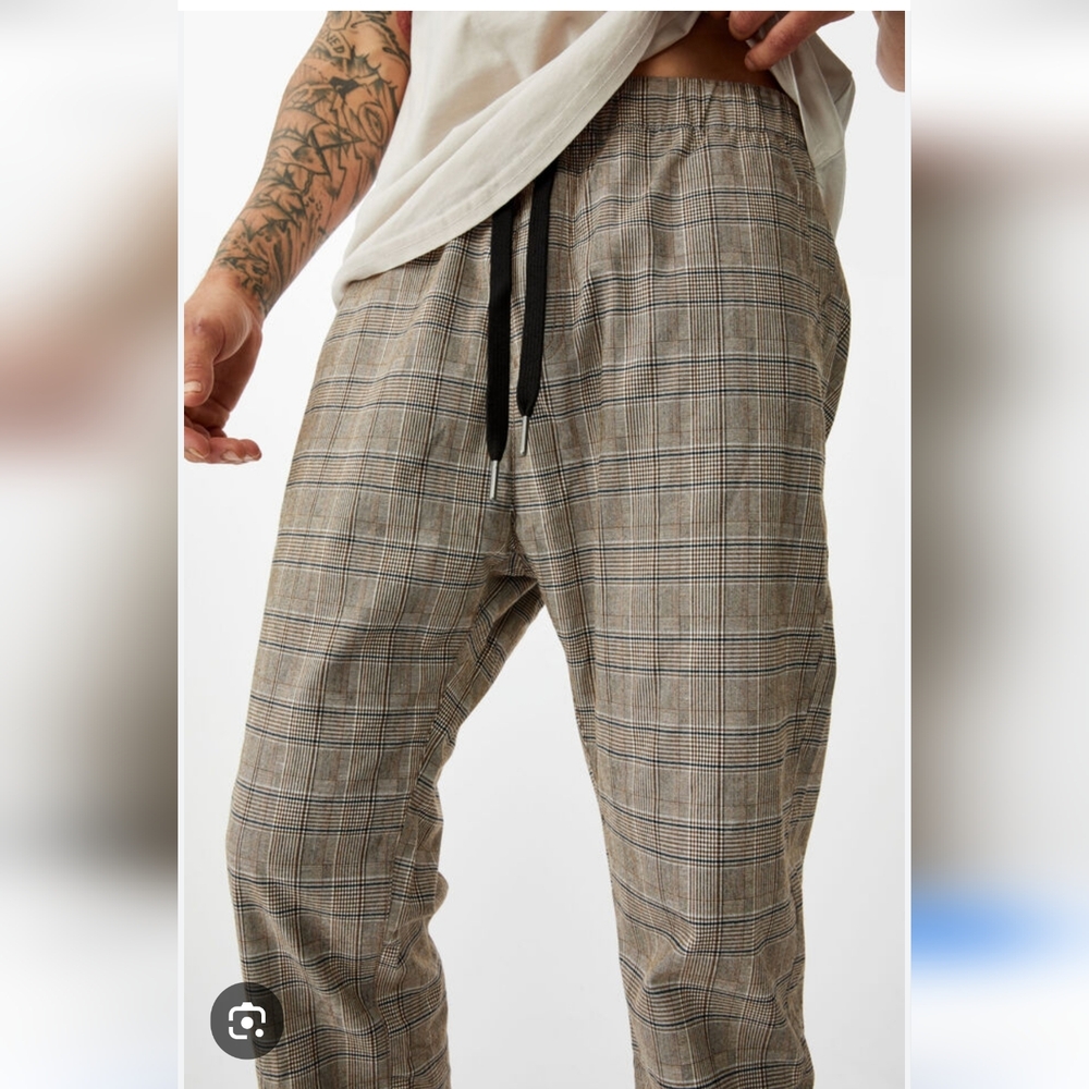 Drake Men's Plaid Jogger Pants - Brown and Gray - Picture 2 of 10